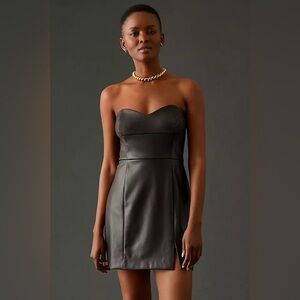 Hutch Anthropologie Vegan Leather Black Strapless Dress